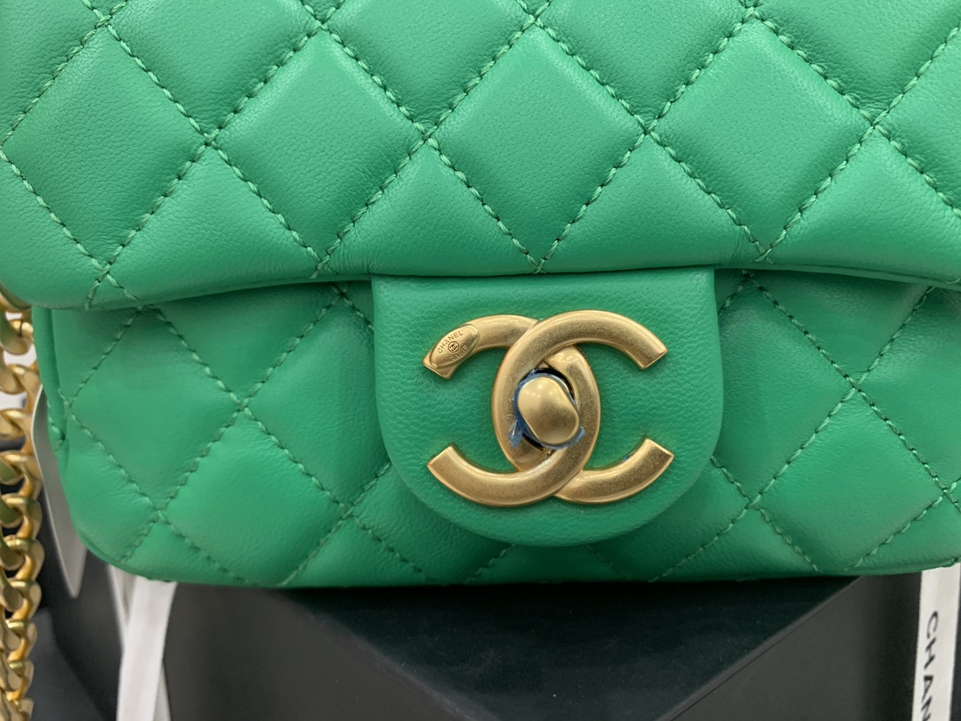 Original Copy Chanel AS2379 2021 Flap Bag Lambskin Resin Gold-Tone Metal Green