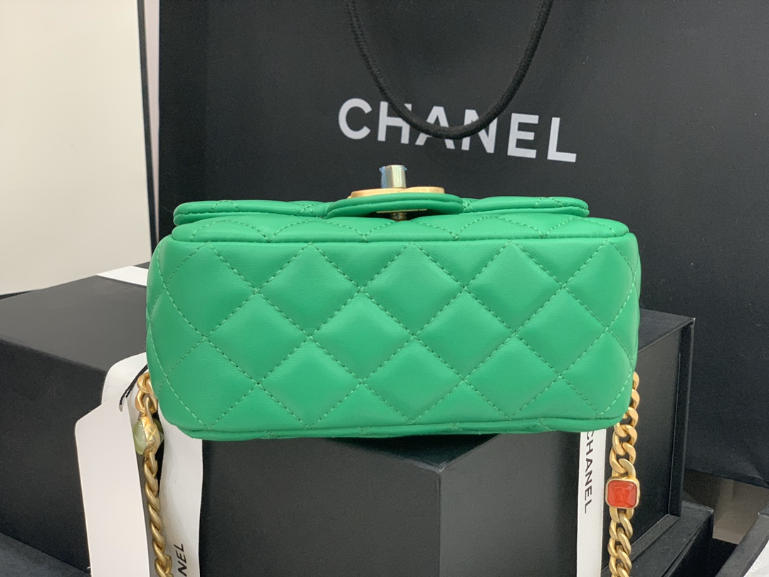 Original Copy Chanel AS2379 2021 Flap Bag Lambskin Resin Gold-Tone Metal Green