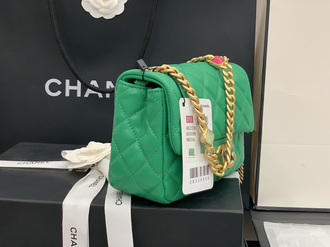 Original Copy Chanel AS2379 2021 Flap Bag Lambskin Resin Gold-Tone Metal Green