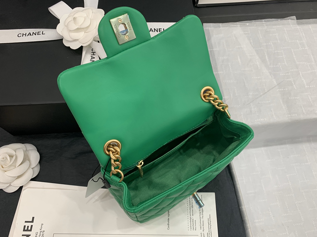 Original Copy Chanel AS2379 2021 Flap Bag Lambskin Resin Gold-Tone Metal Green