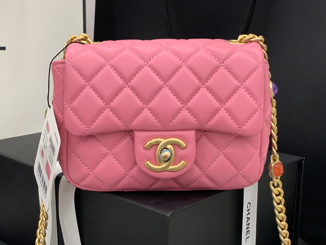 Original Copy Chanel AS2379 2021 Flap Bag Lambskin Resin Gold-Tone Metal Rose