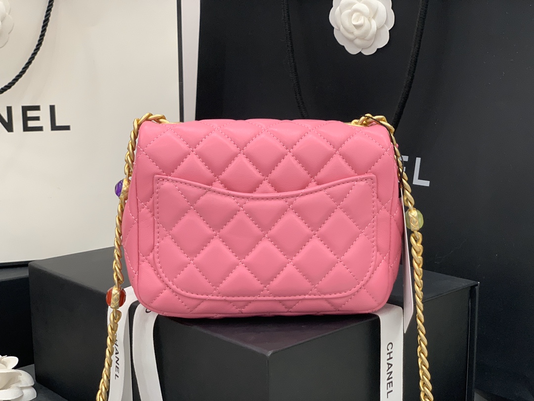 Original Copy Chanel AS2379 2021 Flap Bag Lambskin Resin Gold-Tone Metal Rose