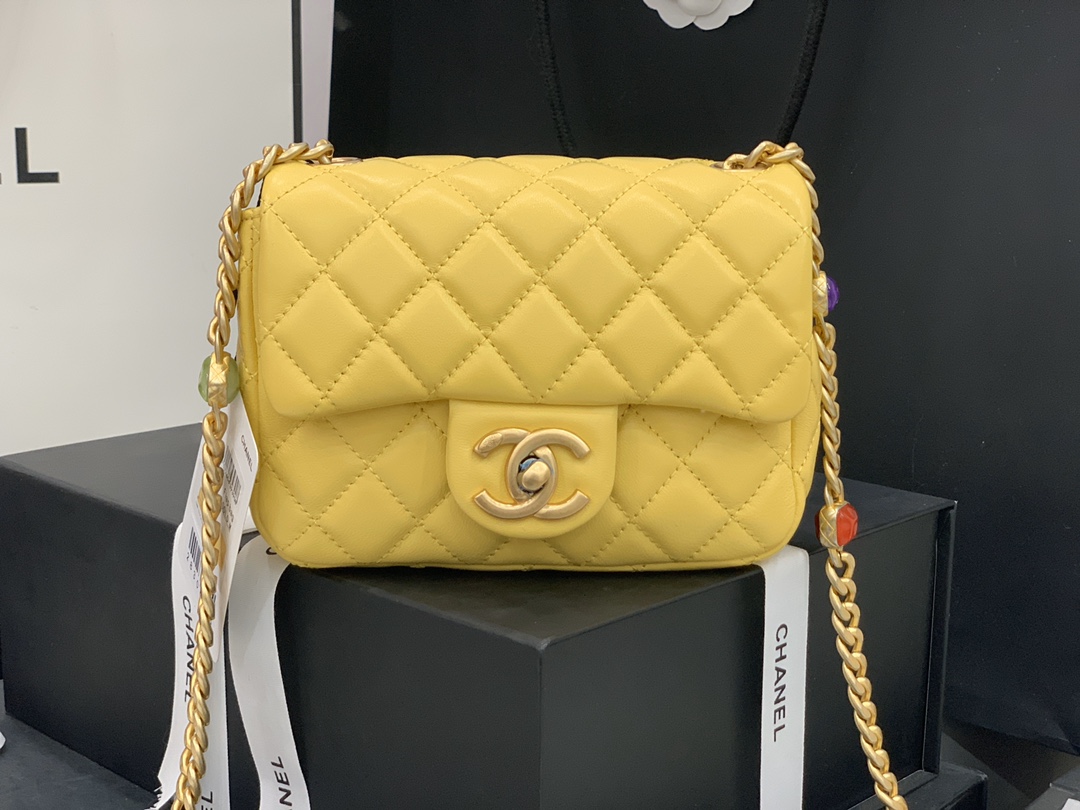 Original Copy Chanel AS2379 2021 Flap Bag Lambskin Resin Gold-Tone Metal