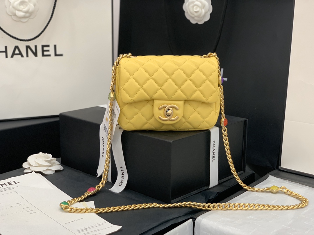 Original Copy Chanel AS2379 2021 Flap Bag Lambskin Resin Gold-Tone Metal