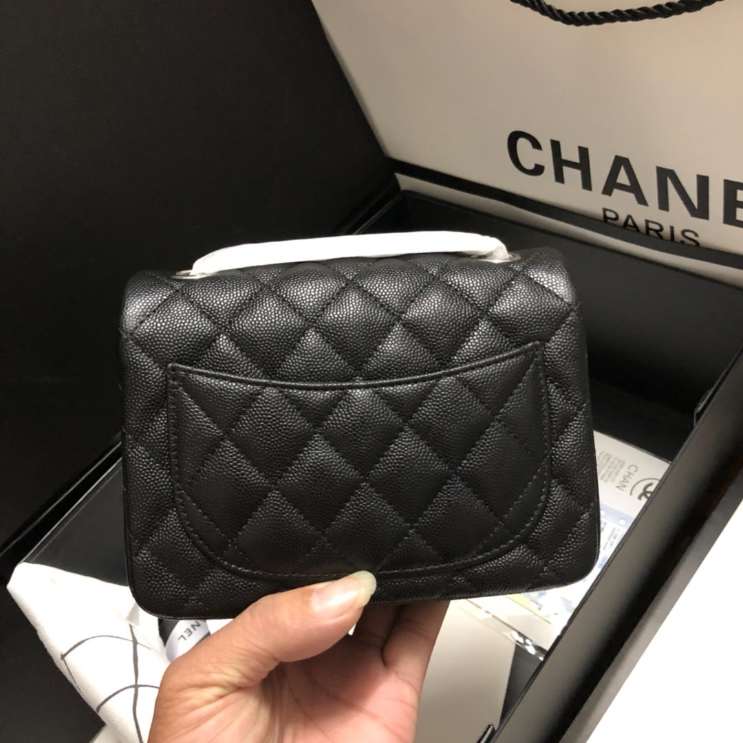 Original Copy Chanel Classic Flap Bag 17cm Grained Calfskin Gold-Tone Metal Black