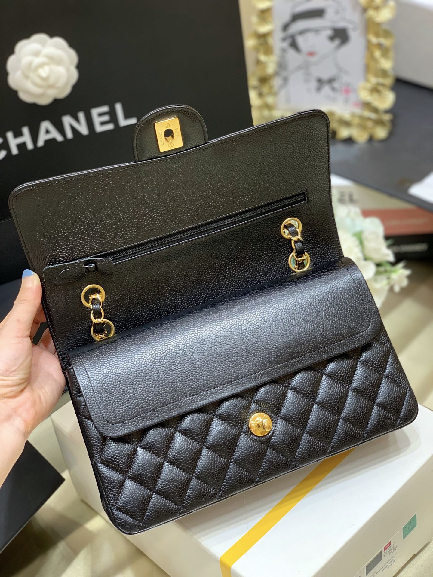 Original Copy Chanel Classic Flap Bag Grained Calfskin Gold-Tone Metal Black