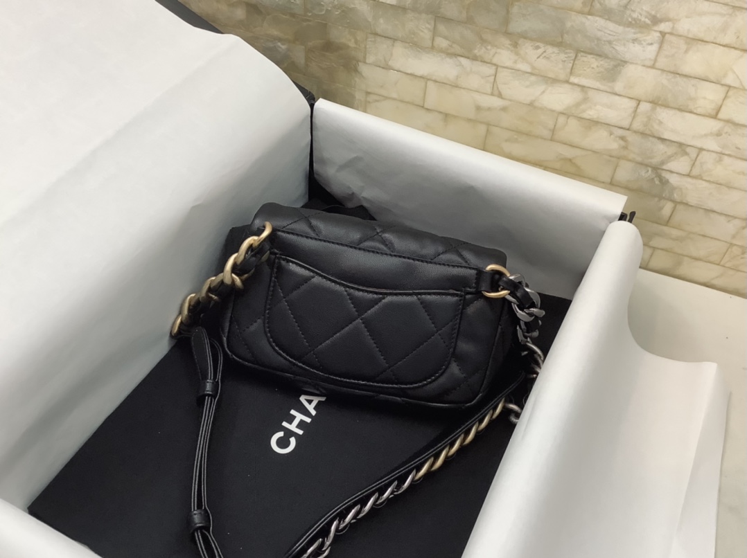 Original Copy Chanel Ohanel 19 Chest Bag Black Sheepskin AS1163