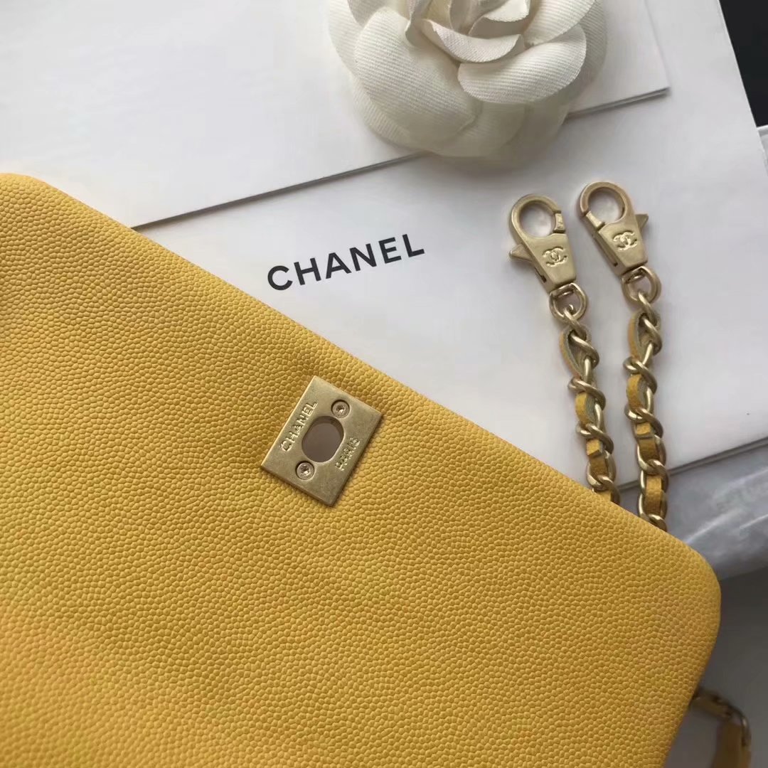 Original Copy Coco Chanel Flap Bag with Top Handle Yellow Calfskin Silver Tone Metal