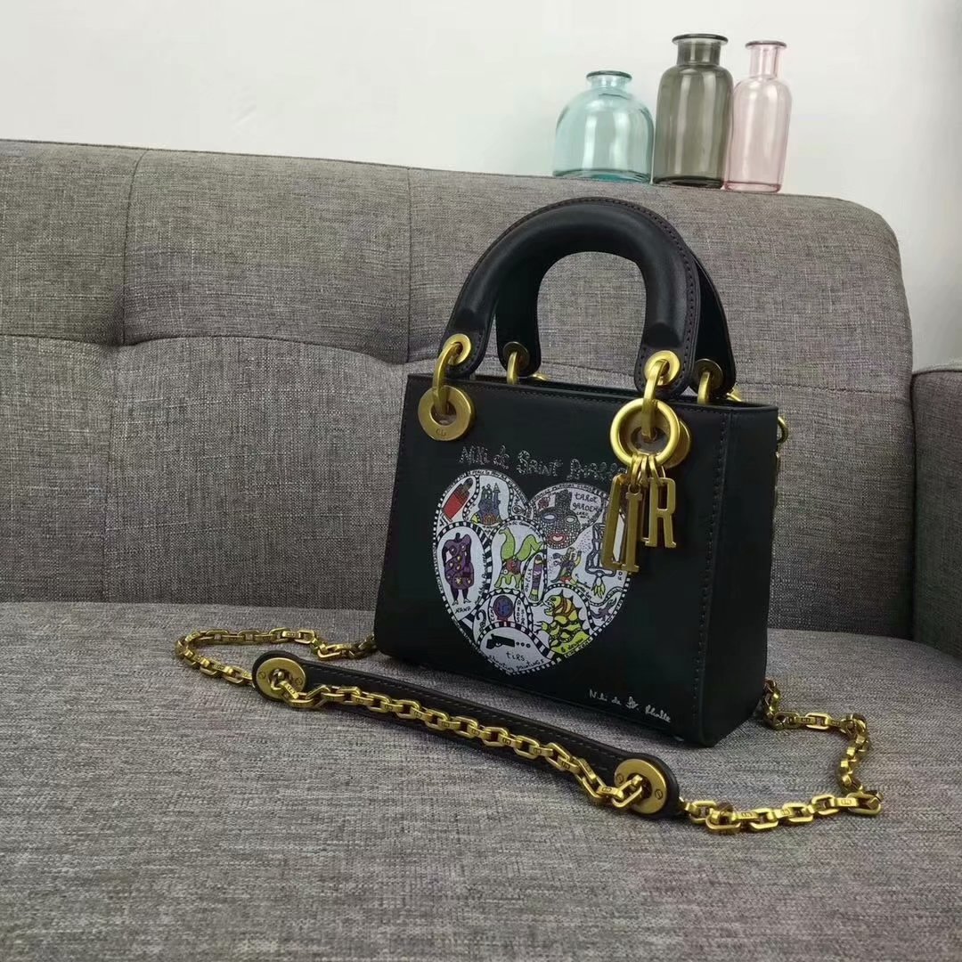 Original Copy Dior Mini Lady Bag In Black Smooth Calfskin With Textured Niki De Saint Phalle Print