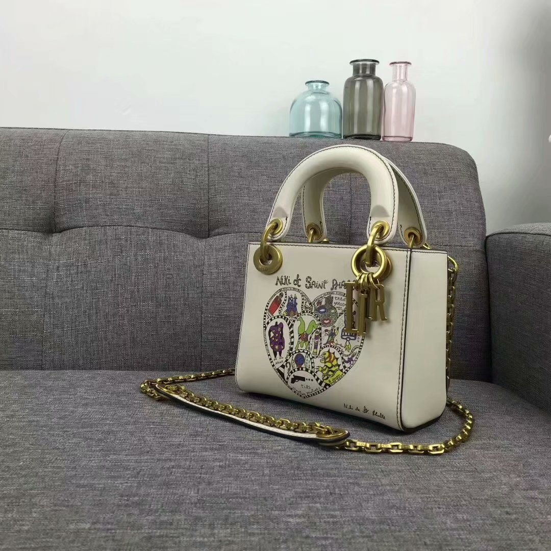 Original Copy Dior Mini Lady Bag In White Smooth Calfskin With Textured Niki De Saint Phalle Print