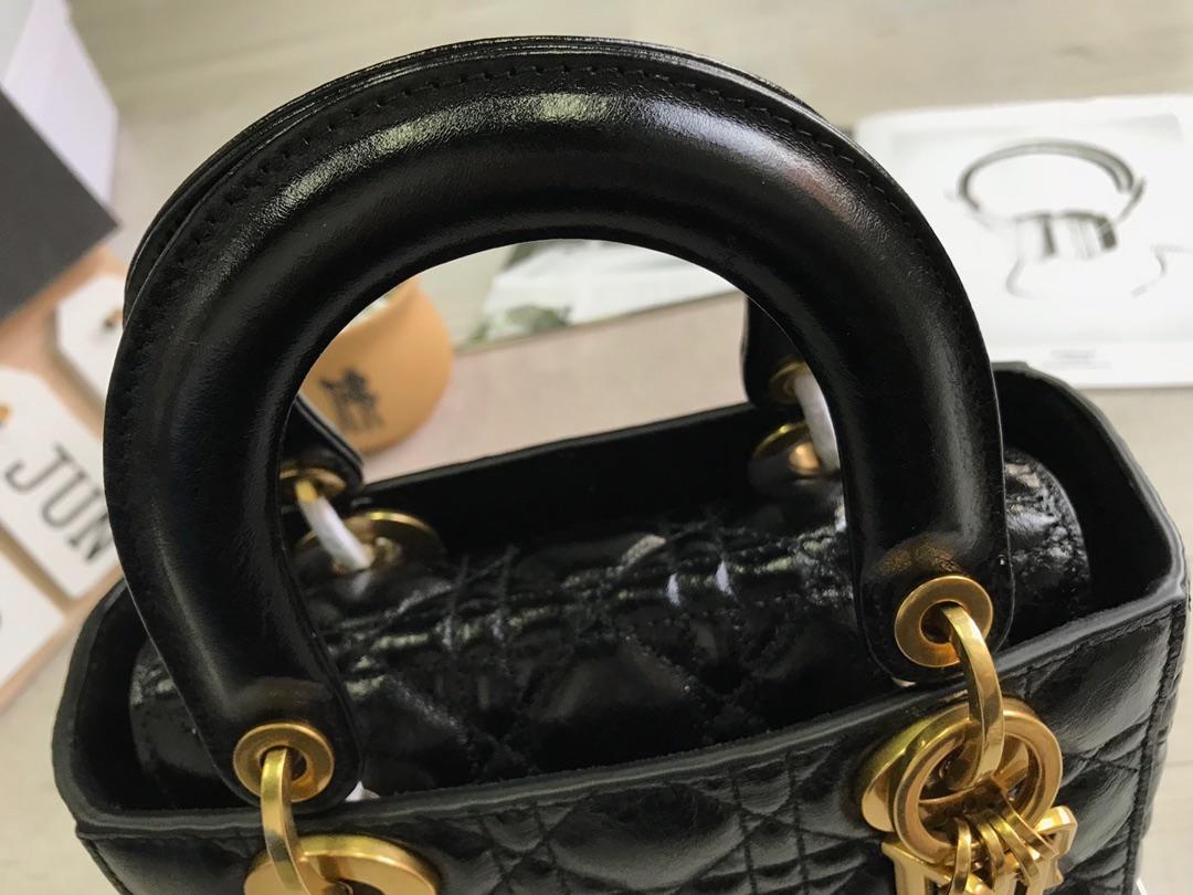 Original Copy Dior My Lady Dior Bag in Black Crinkled Cannage Calfskin