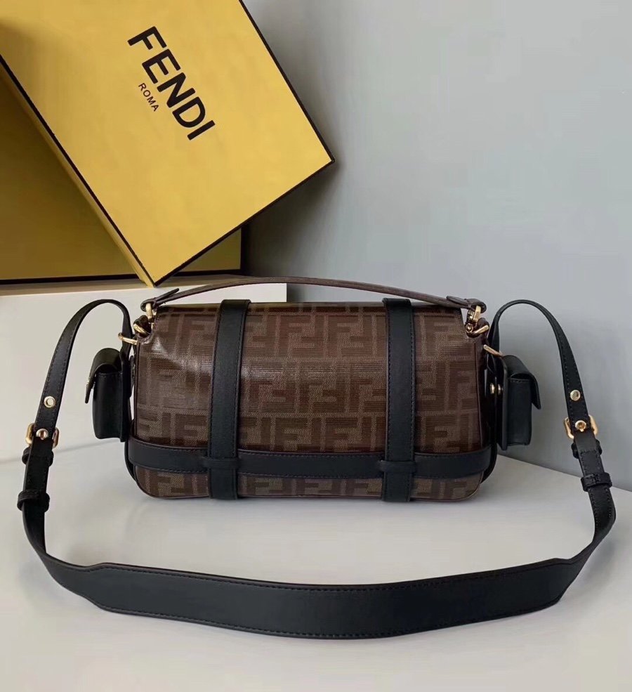 Original Copy Fendi Iconic Baguette Bag with Flap and FF Fastening with Magnetic Clasp Coffee