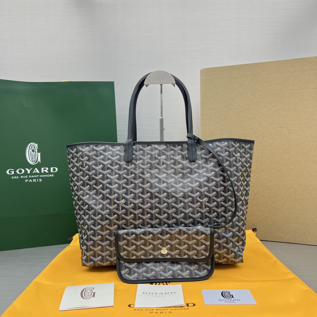 Original Copy Goyard Large Saint Louis Bag Goyardine Canvas Chevroches Calfskin Black