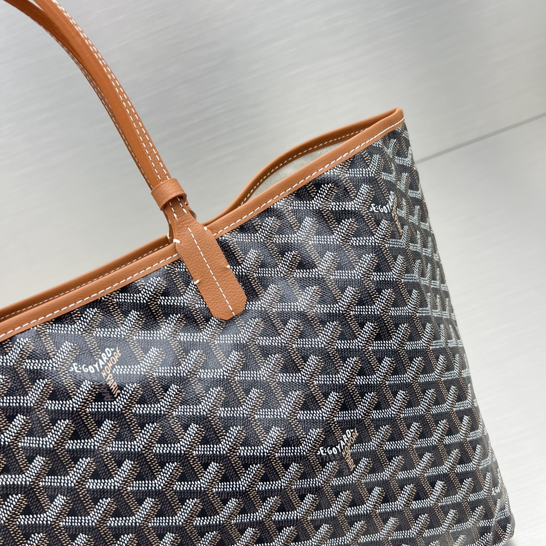 Original Copy Goyard Large Saint Louis Bag Goyardine Canvas Chevroches Calfskin Brown