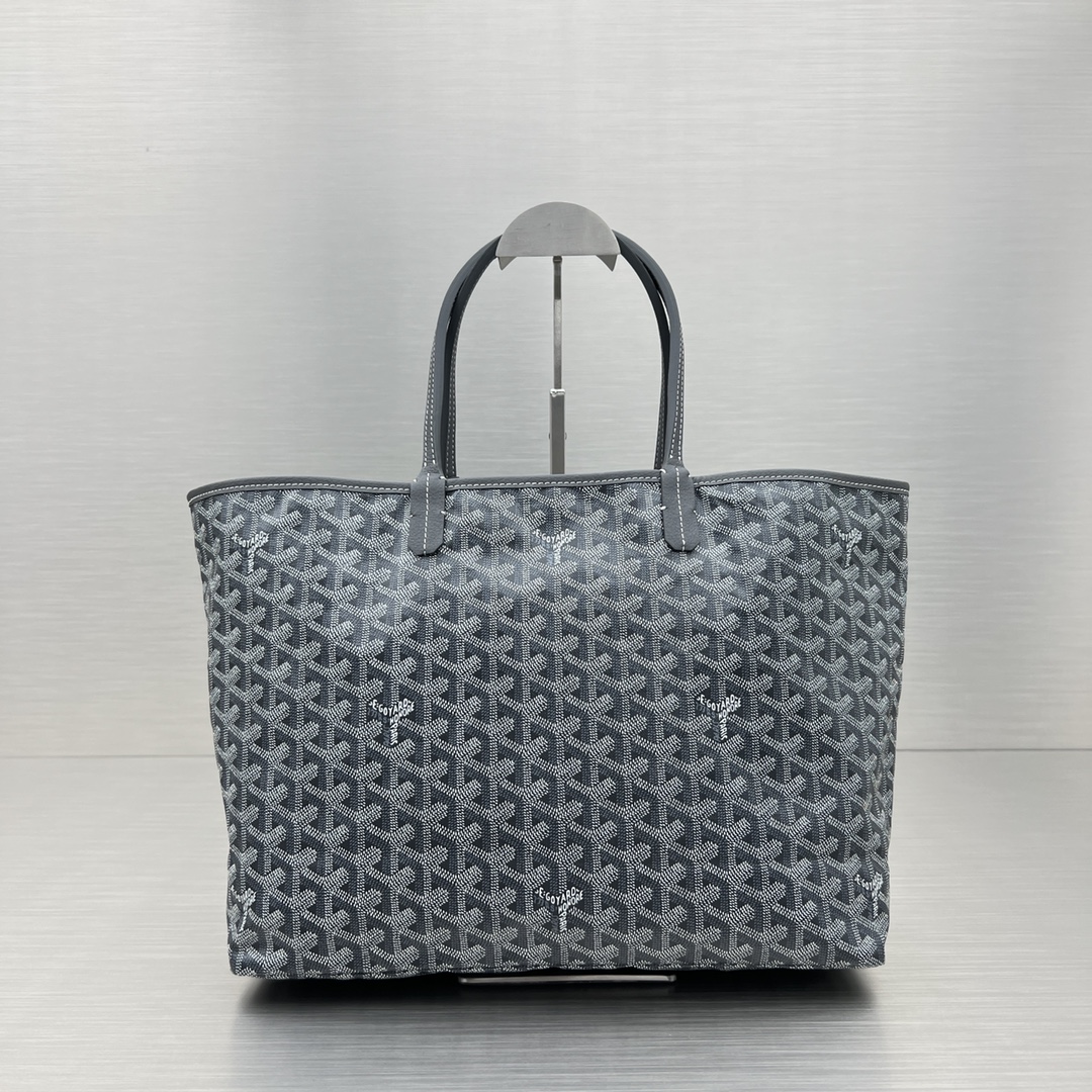 Original Copy Goyard Large Saint Louis Bag Goyardine Canvas Chevroches Calfskin Gray