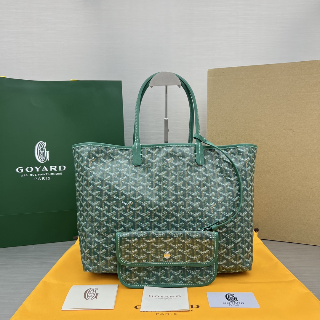 Original Copy Goyard Large Saint Louis Bag Goyardine Canvas Chevroches Calfskin Green