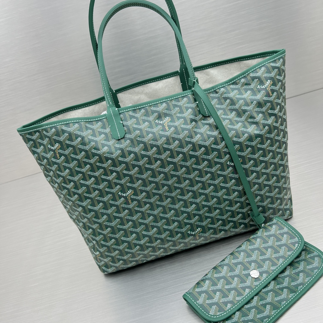 Original Copy Goyard Large Saint Louis Bag Goyardine Canvas Chevroches Calfskin Green