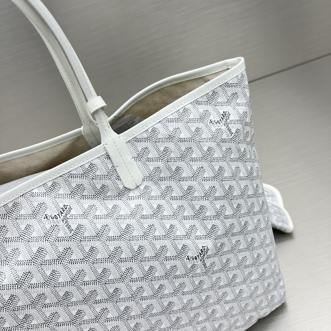 Original Copy Goyard Large Saint Louis Bag Goyardine Canvas Chevroches Calfskin White