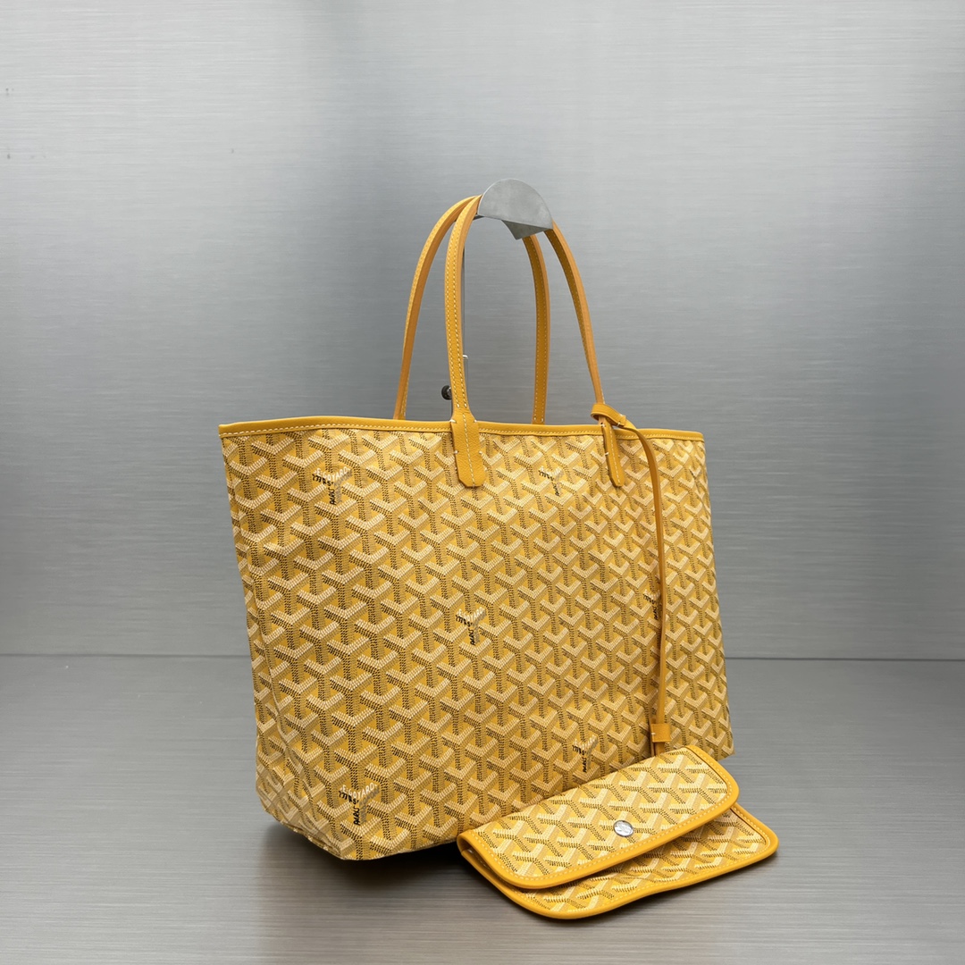 Original Copy Goyard Large Saint Louis Bag Goyardine Canvas Chevroches Calfskin Yellow