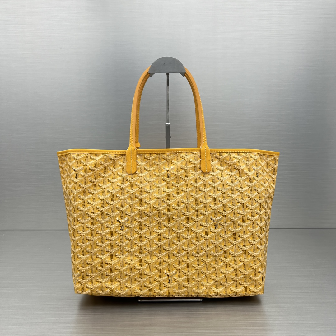 Original Copy Goyard Large Saint Louis Bag Goyardine Canvas Chevroches Calfskin Yellow