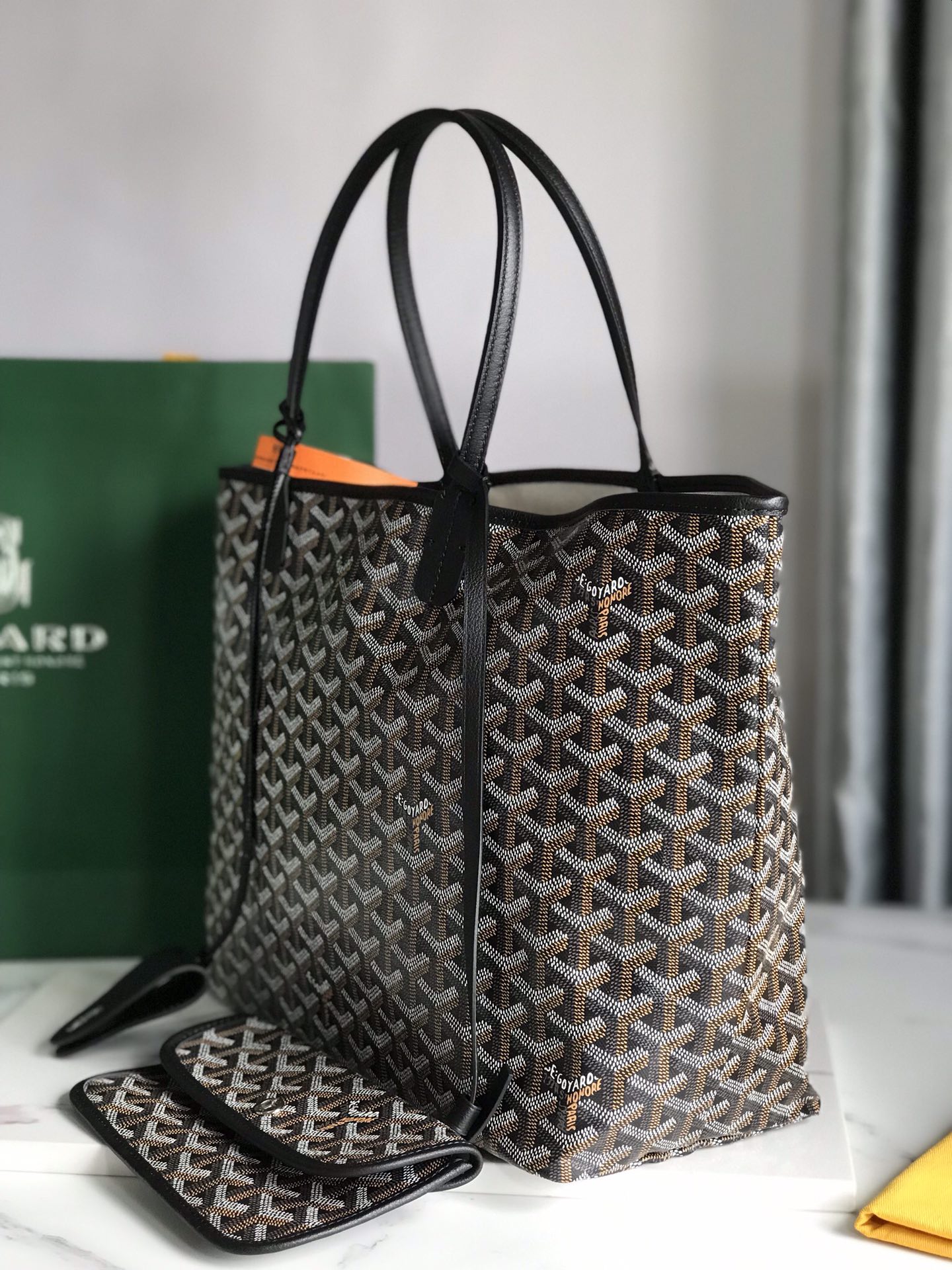 Original Copy Goyard Saint Louis PM Bag Goyardine Canvas and Chevroches Calfskin Black