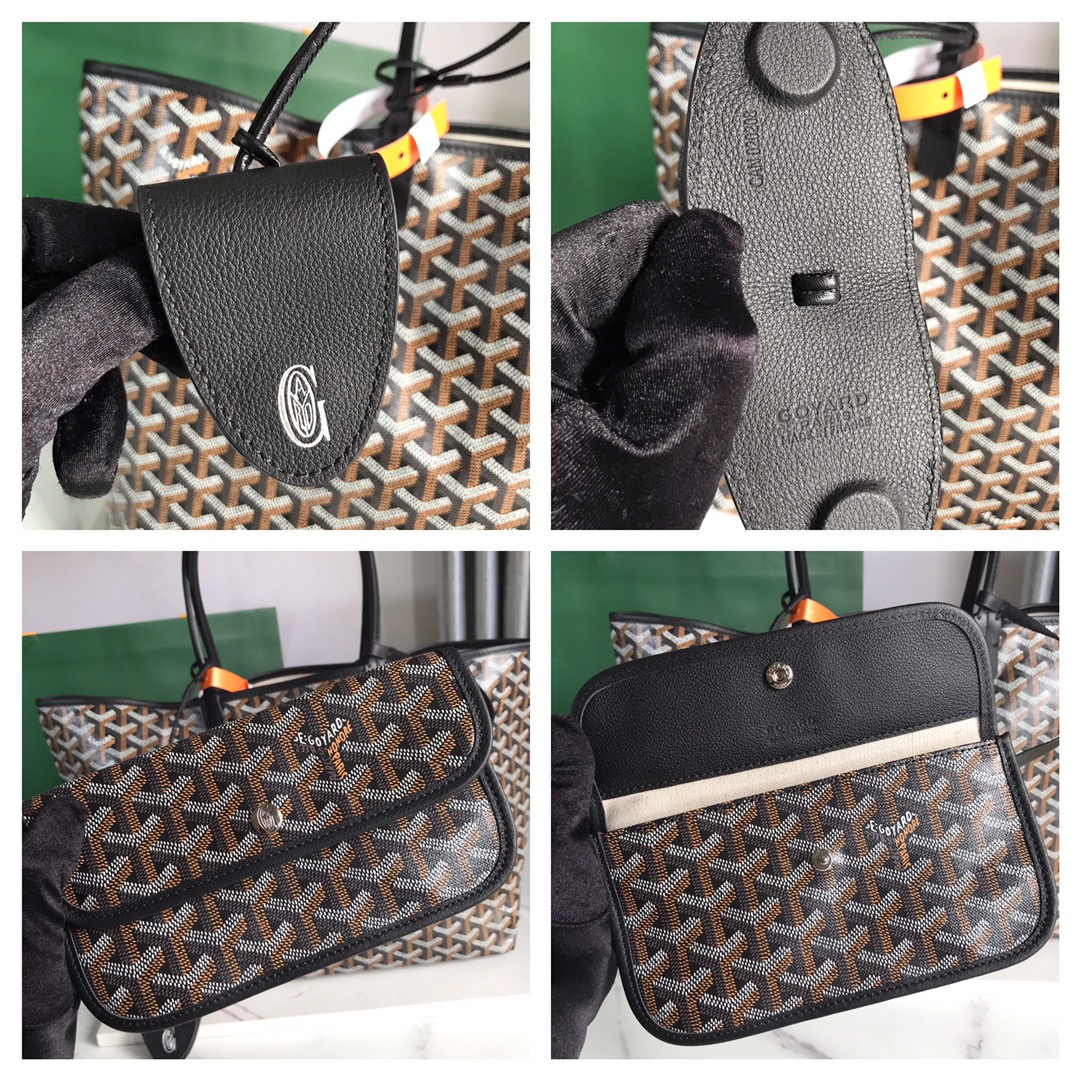 Original Copy Goyard Saint Louis PM Bag Goyardine Canvas and Chevroches Calfskin Black