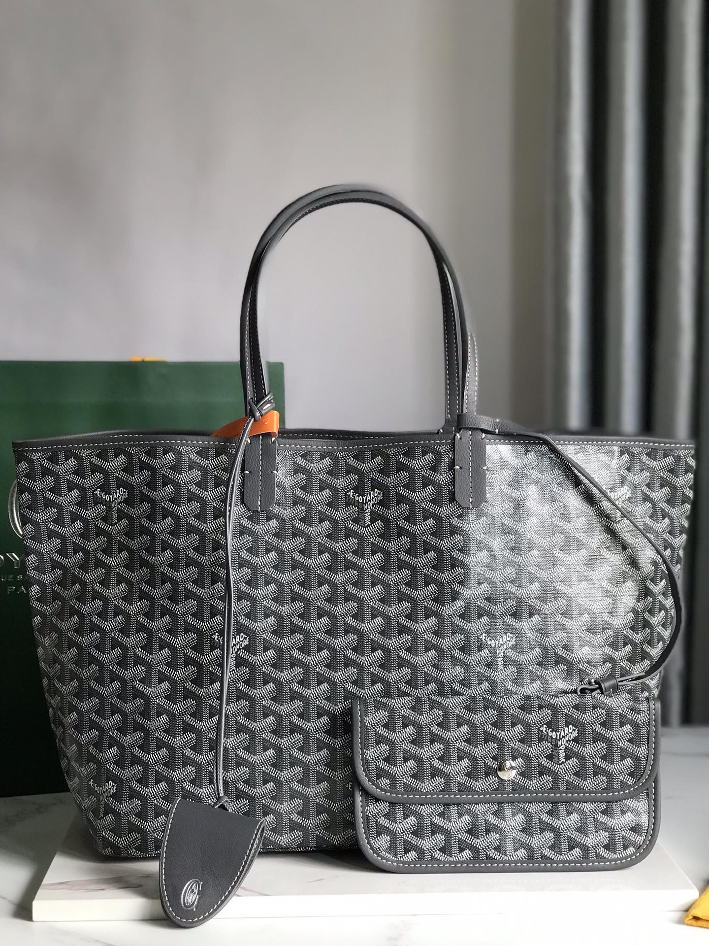 Original Copy Goyard Saint Louis PM Bag Goyardine Canvas and Chevroches Calfskin Gray