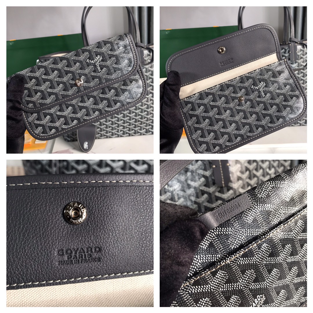 Original Copy Goyard Saint Louis PM Bag Goyardine Canvas and Chevroches Calfskin Gray