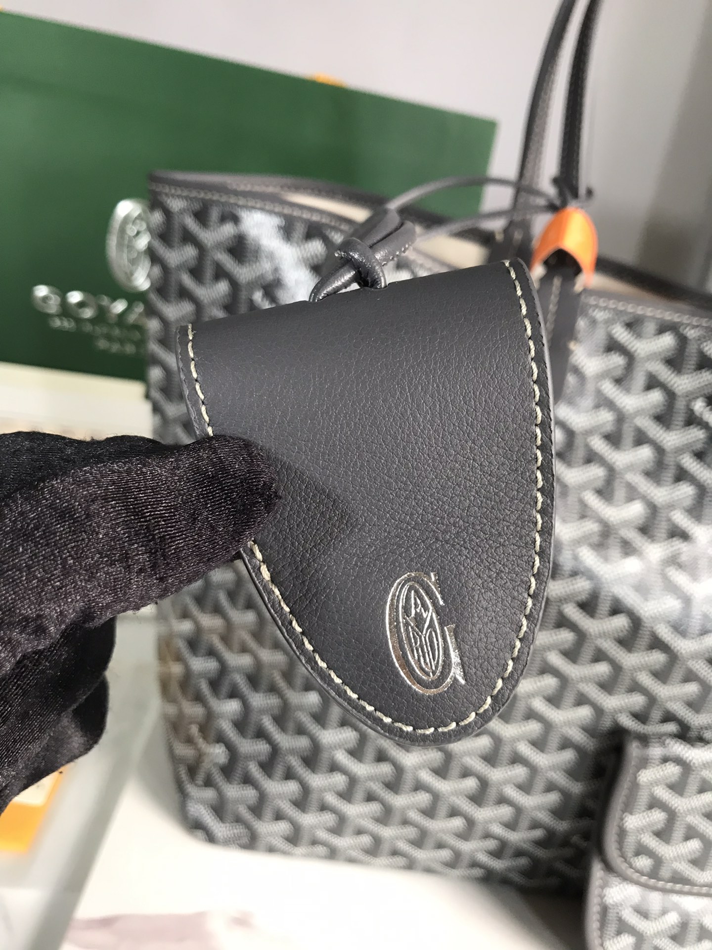 Original Copy Goyard Saint Louis PM Bag Goyardine Canvas and Chevroches Calfskin Gray