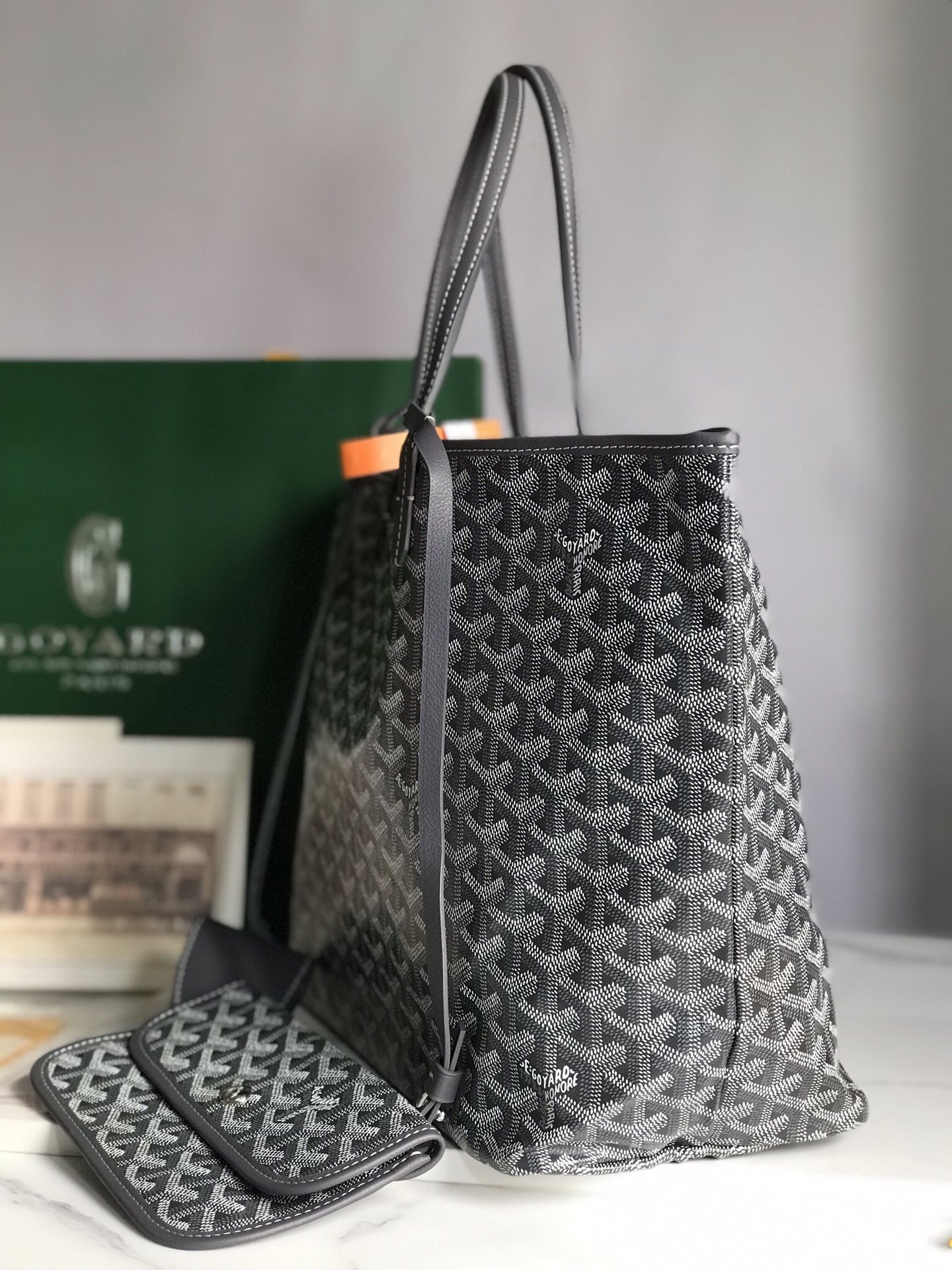 Original Copy Goyard Saint Louis PM Bag Goyardine Canvas and Chevroches Calfskin Gray