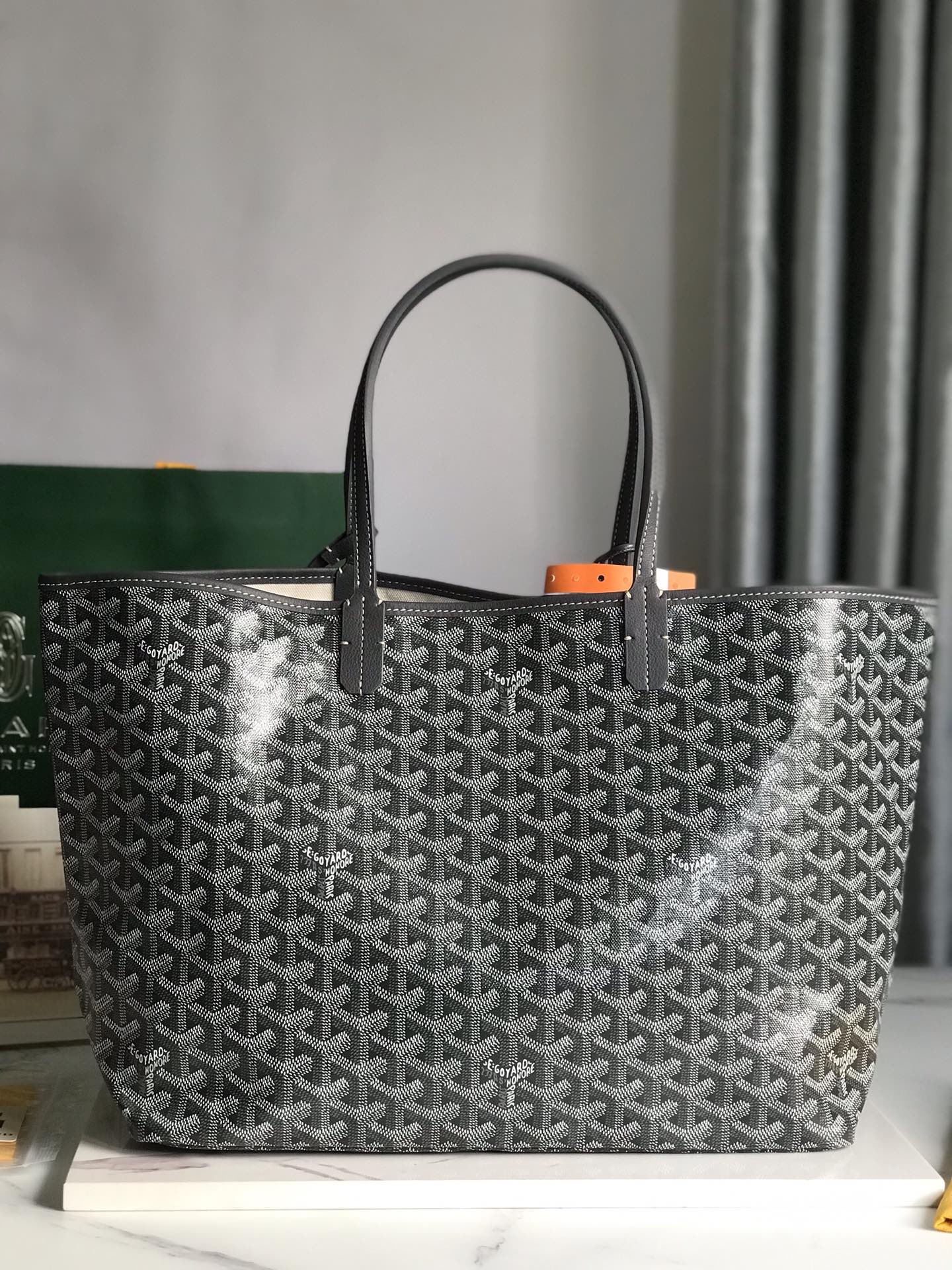 Original Copy Goyard Saint Louis PM Bag Goyardine Canvas and Chevroches Calfskin Gray