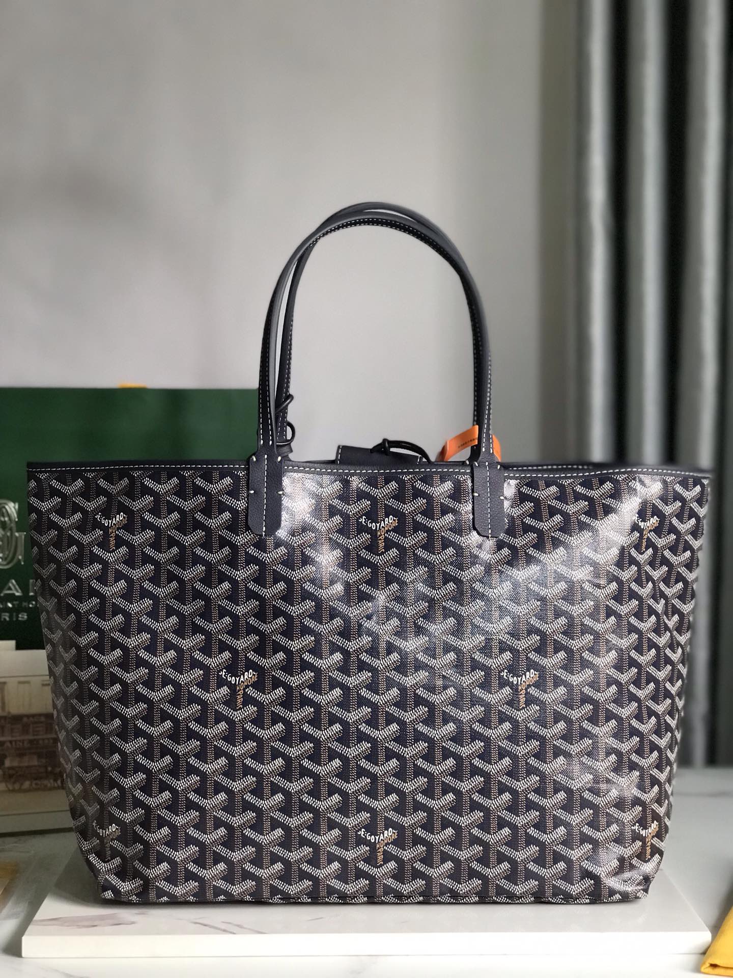 Original Copy Goyard Saint Louis PM Bag Goyardine Canvas and Chevroches Dark Blue