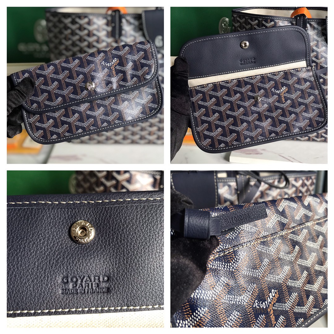 Original Copy Goyard Saint Louis PM Bag Goyardine Canvas and Chevroches Dark Blue