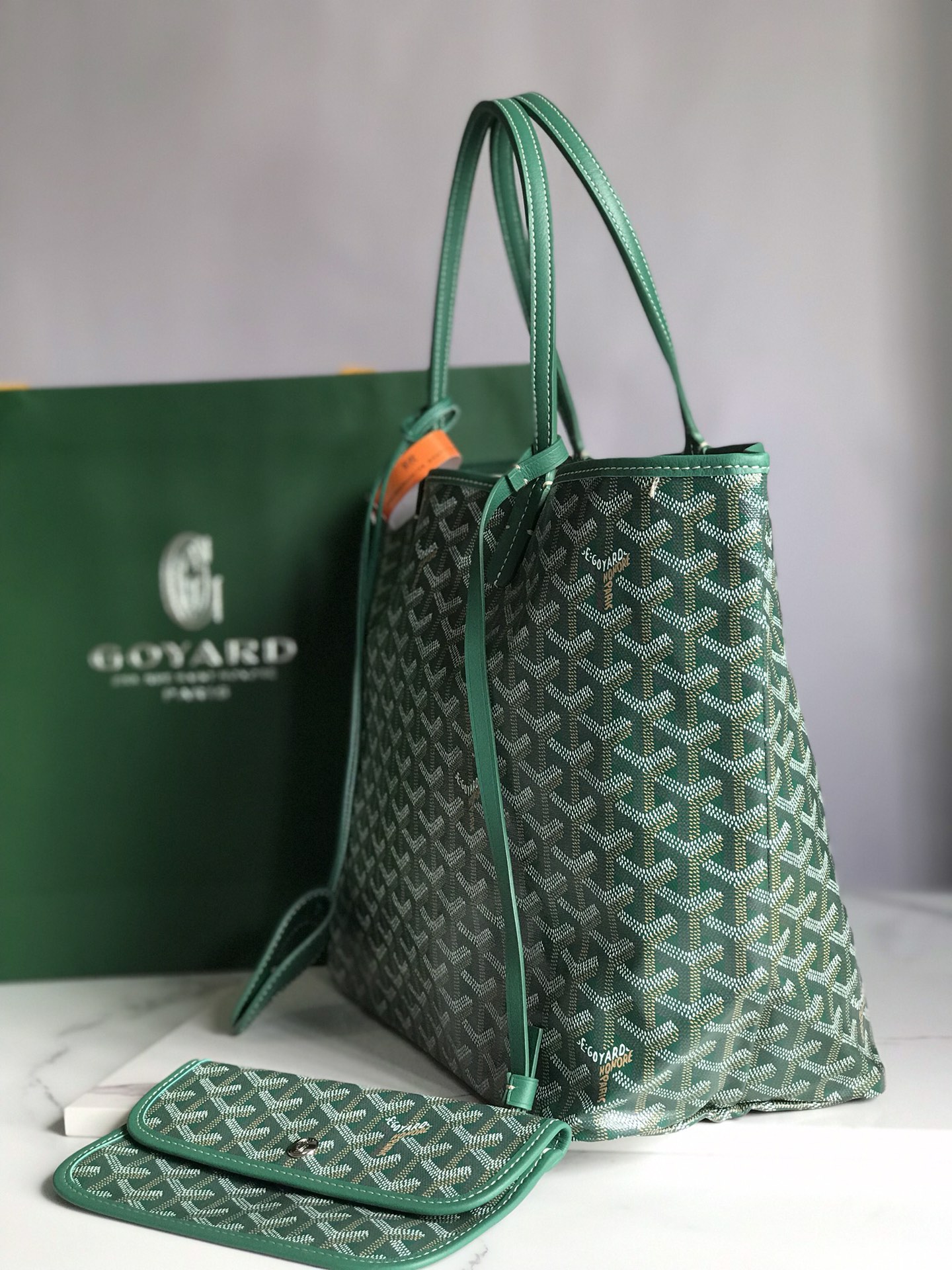 Original Copy Goyard Saint Louis PM Bag Goyardine Canvas and Chevroches Green