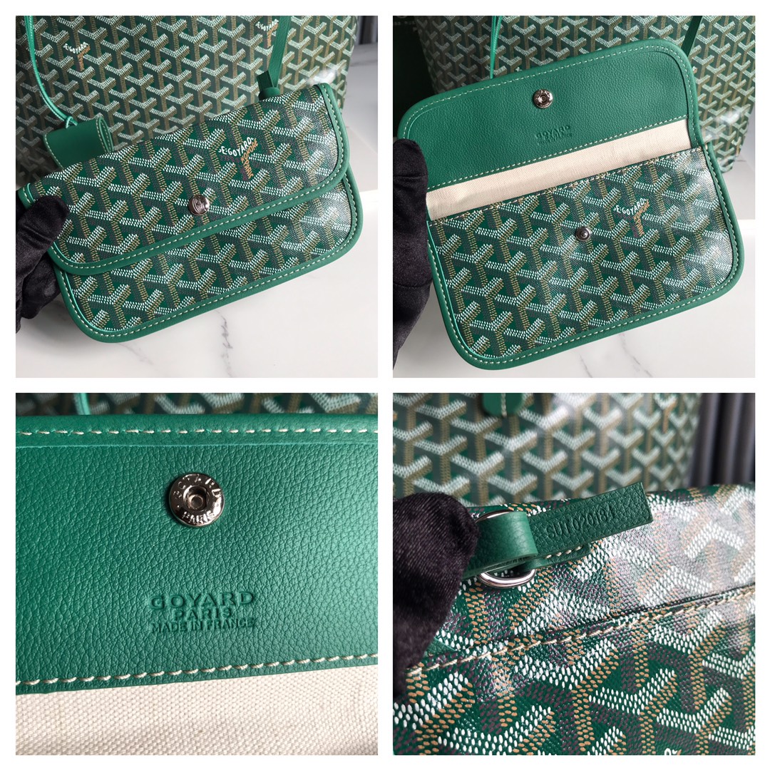 Original Copy Goyard Saint Louis PM Bag Goyardine Canvas and Chevroches Green