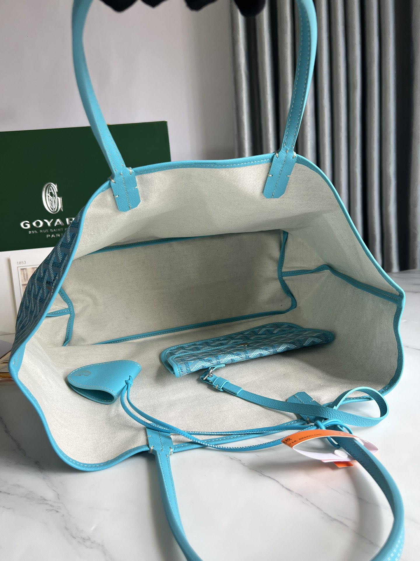 Original Copy Goyard Saint Louis PM Bag Goyardine Canvas and Chevroches Turquoise Blue