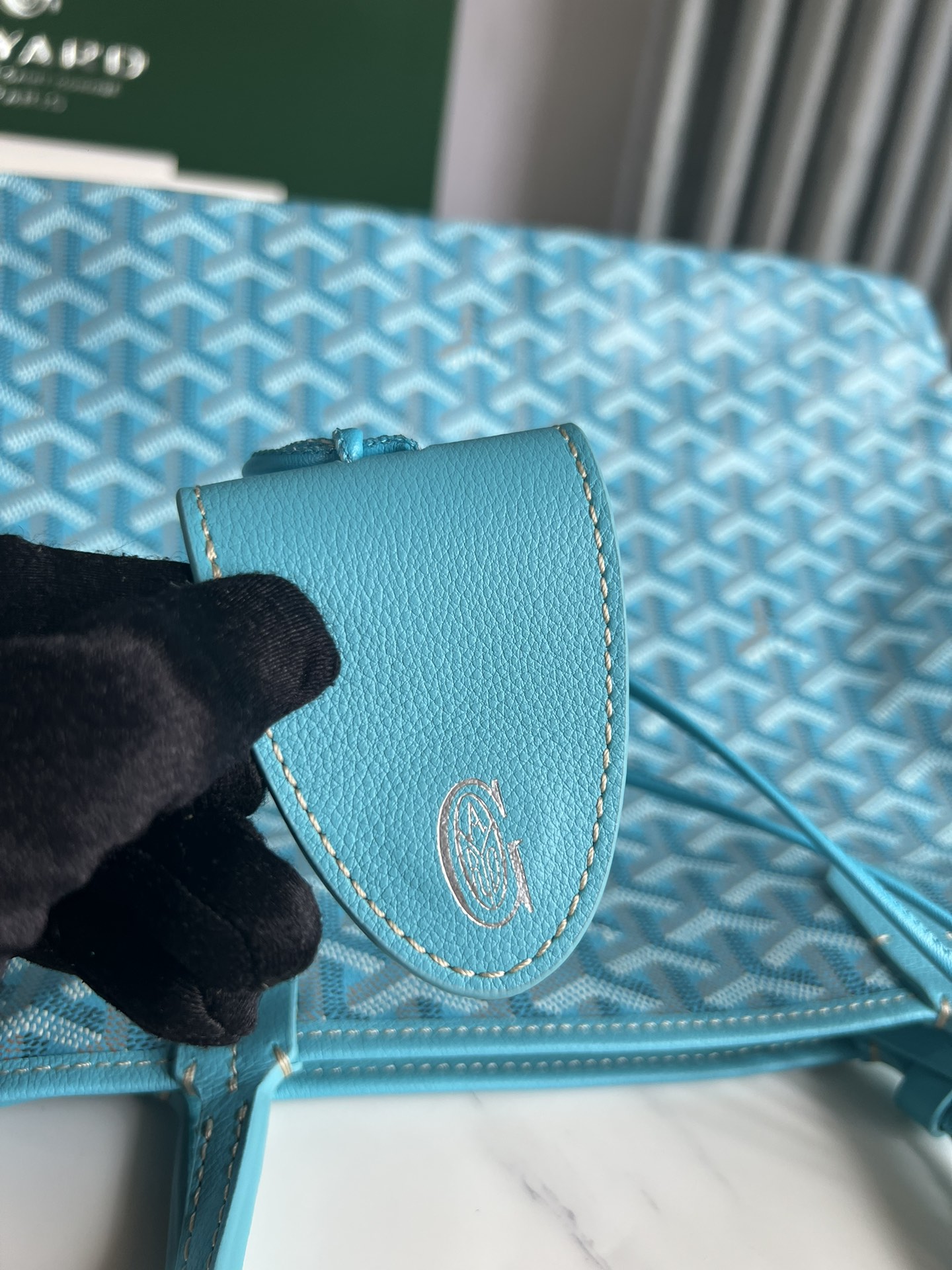 Original Copy Goyard Saint Louis PM Bag Goyardine Canvas and Chevroches Turquoise Blue