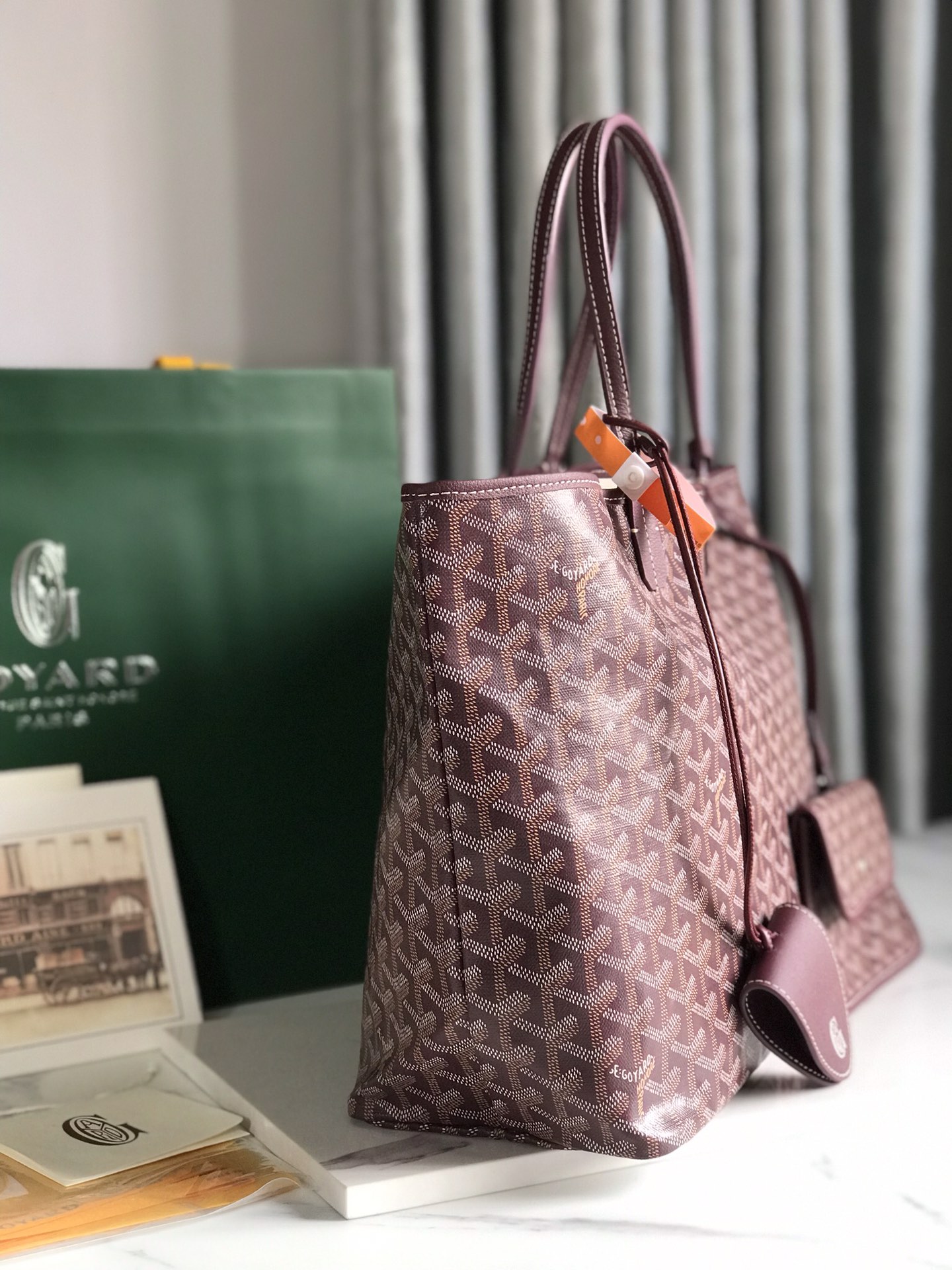 Original Copy Goyard Saint Louis PM Bag Goyardine Canvas and Chevroches Wine