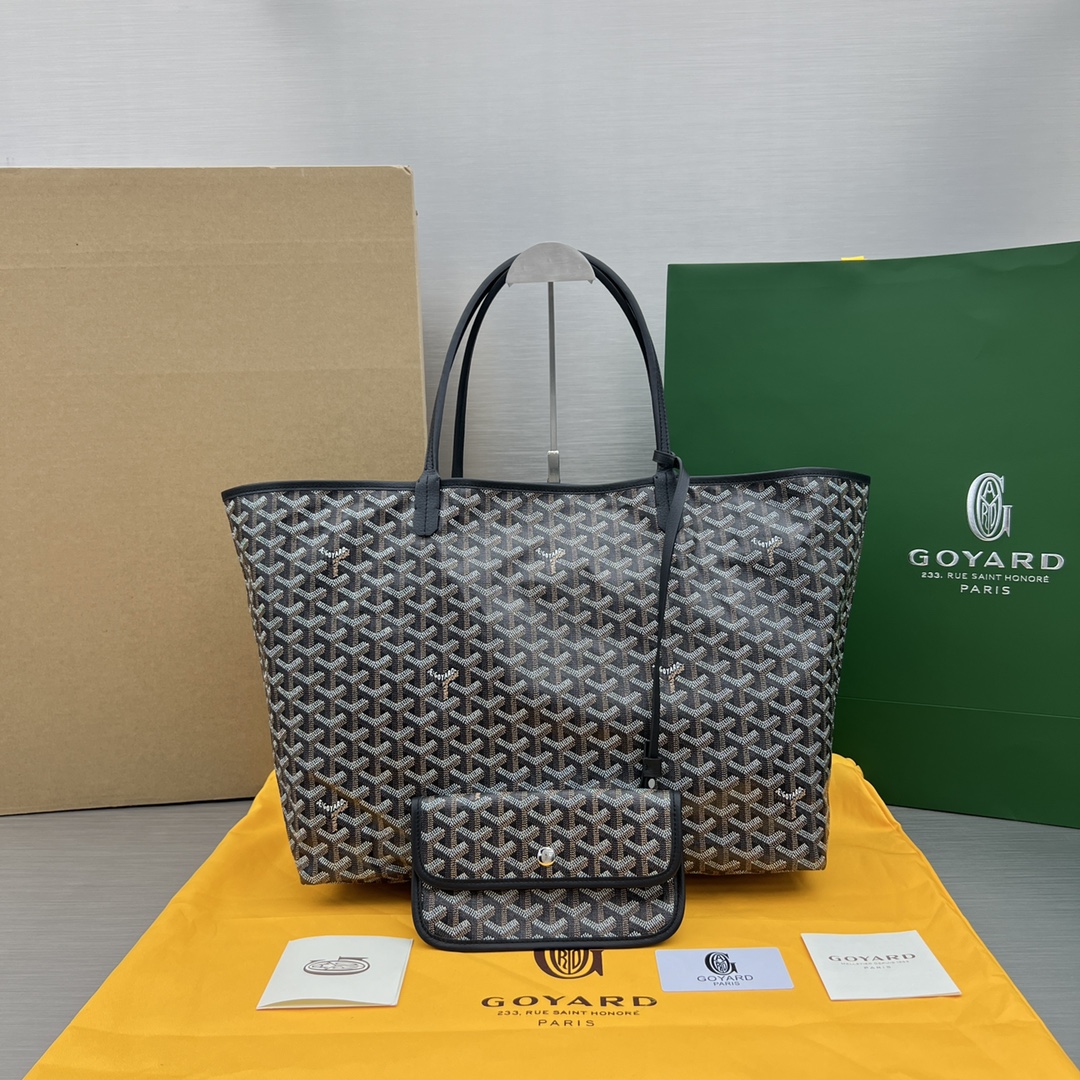 Original Copy Goyard Small Saint Louis Bag Goyardine Canvas Chevroches Calfskin Black