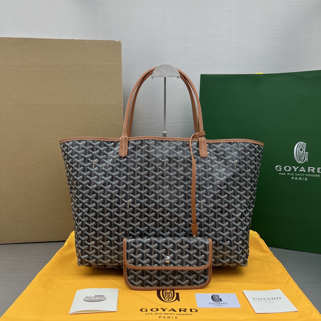 Original Copy Goyard Small Saint Louis Bag Goyardine Canvas Chevroches Calfskin Brown