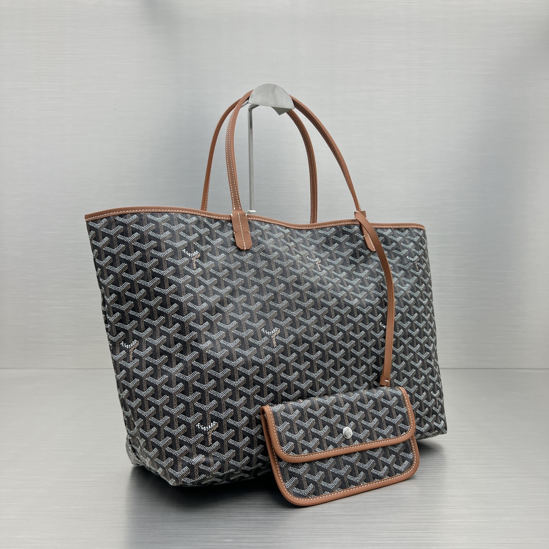 Original Copy Goyard Small Saint Louis Bag Goyardine Canvas Chevroches Calfskin Brown