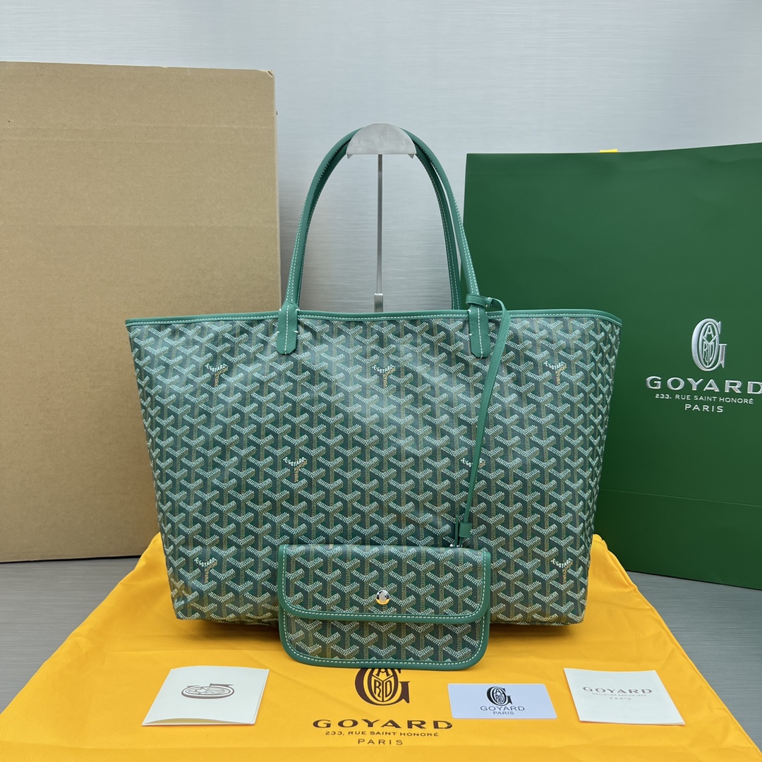 Original Copy Goyard Small Saint Louis Bag Goyardine Canvas Chevroches Calfskin Green