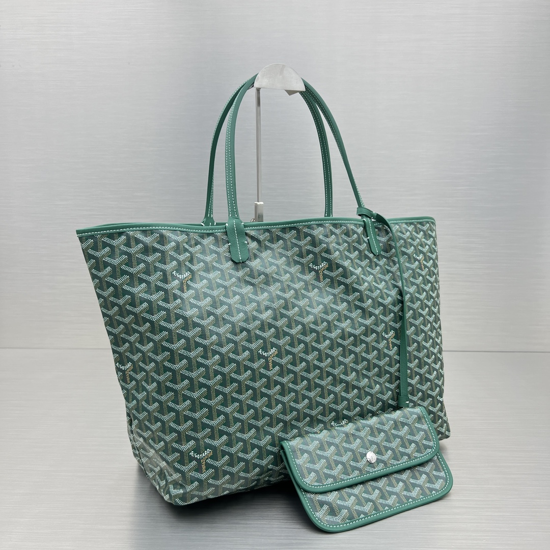 Original Copy Goyard Small Saint Louis Bag Goyardine Canvas Chevroches Calfskin Green