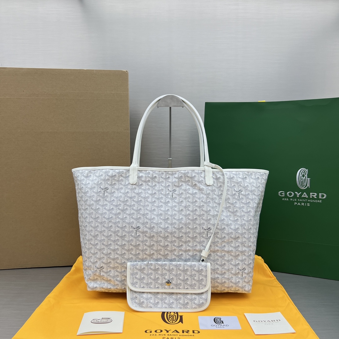 Original Copy Goyard Small Saint Louis Bag Goyardine Canvas Chevroches Calfskin White