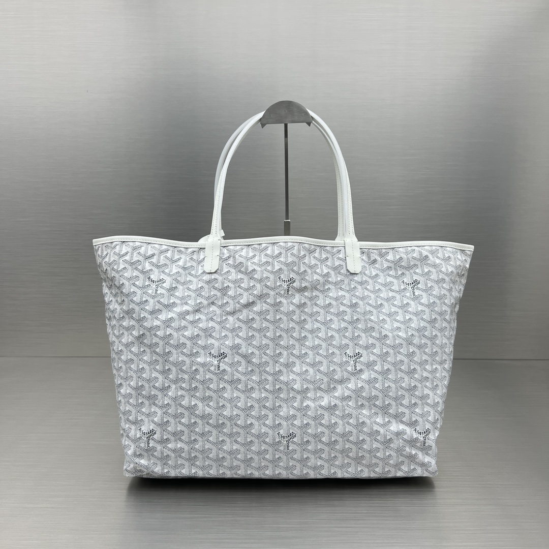 Original Copy Goyard Small Saint Louis Bag Goyardine Canvas Chevroches Calfskin White