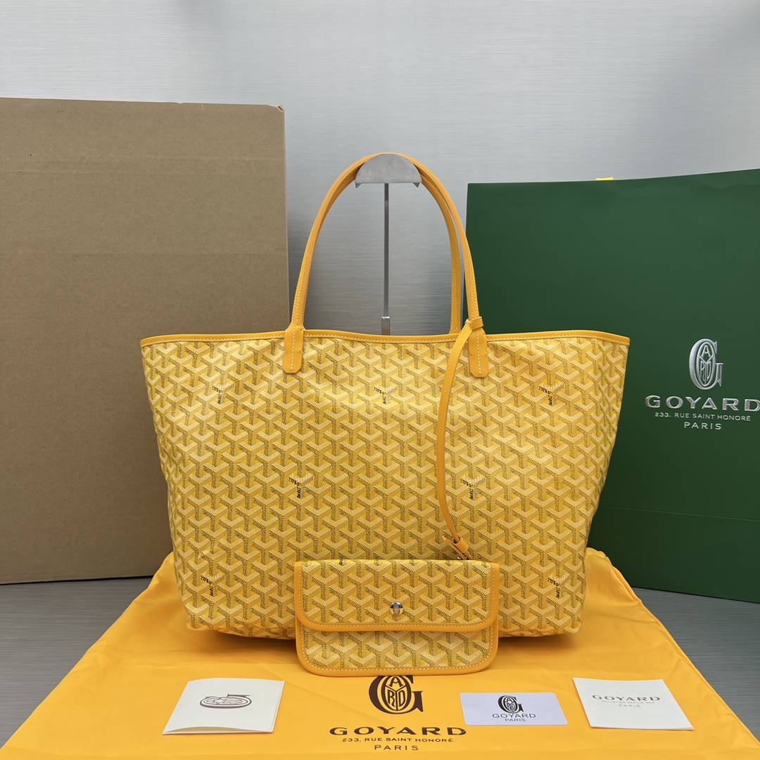 Original Copy Goyard Small Saint Louis Bag Goyardine Canvas Chevroches Calfskin Yellow