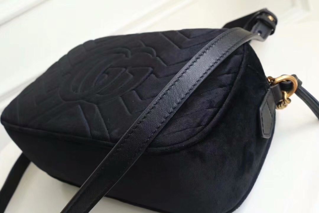 Original Copy Gucci 447632 GG Marmont Small Shoulder Bag Black Velvet