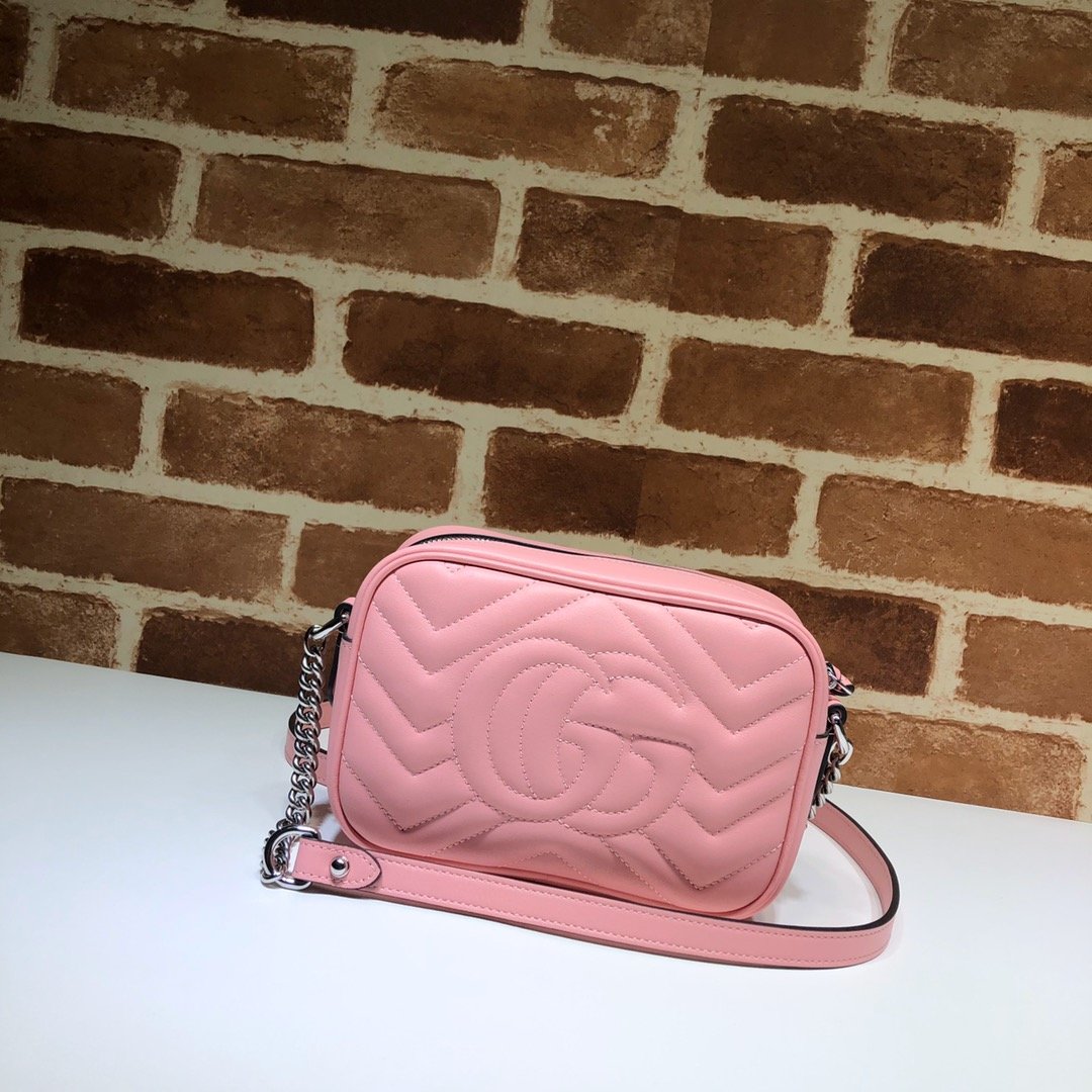 Original Copy Gucci 448065 GG Marmont Matelasse Mini Bag Pink Leather