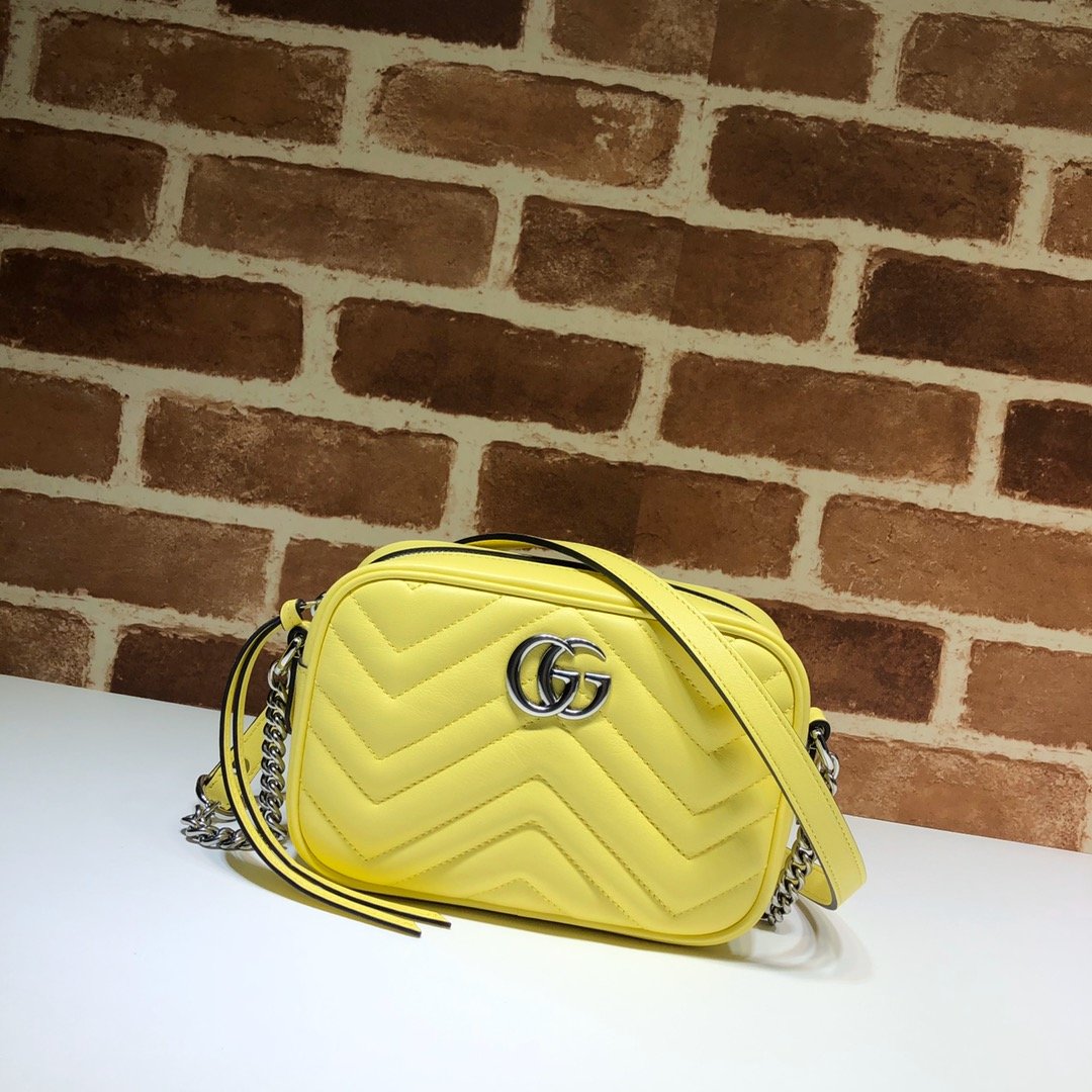 Original Copy Gucci 448065 GG Marmont Matelasse Mini Bag Yellow Leather