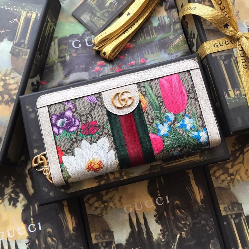 Original Copy Gucci 523154 Ophidia GG Flora Zip Around Wallet